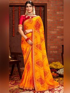 Traditional Wardrobe, Bandhani Print, Saree Fashion, Indian Culture, Chiffon Material