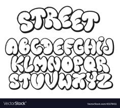 graffiti font in black and white, with the letters's lowercases on each side