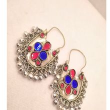 Antique Earrings, Bright Red, Blue Glass, Deep Blue