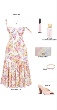 Pastel Dress Aesthetic, Floral Dress Elegant, Comfortable Chic Outfits, Unique Mini Dresses, Wedding Guest Outfit Summer Classy, Heels Gold, Floral Summer Dress, Aesthetic Style, Black White Dress