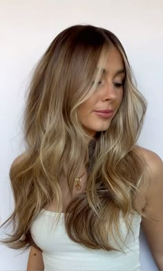 credits: @colorbymaddie on instagram Darker Toned Blonde Hair, Muted Honey Blonde, Nikki Glaser Hair, Brunette Hair W Blonde Highlights, Beige Blonde With Dark Roots, Caramel Blonde Brown Hair, Lucy Albright Hair, Honey Blonde Hair Brunette, Honey Brown With Caramel Highlights