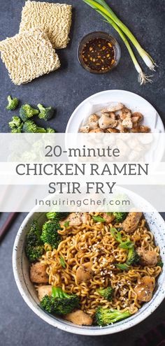 chicken ramen stir fry with broccoli and noodles