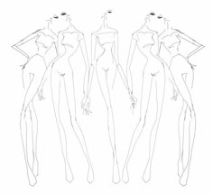 three female mannequins are shown in black and white, one is drawn