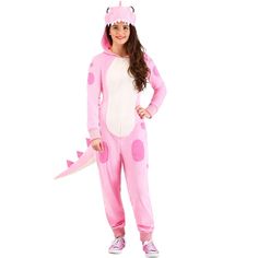 a girl in a pink costume with a cat on it