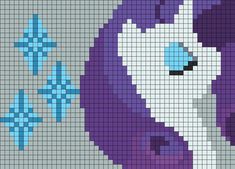 a cross stitch pattern with an image of a purple and white horse in the background