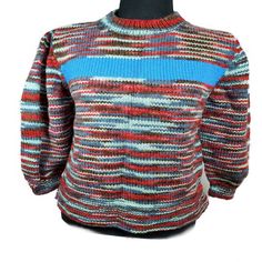 Beautiful muted multicolor hand Knit sweater. This causal sweater is knitted with acrylic yarns that are soft and comfy. The crew neck is stretchy to fit any size head and there are two small splits on both sides of the hem. The chest measures 38 inches/97cm and the length is 22.5inches/57cm, so this will fit a small person, girl or boy, a size 10. The cuffed sleeves measures 20 inches/51cm long. Machine wash and dry on a gentle cycle. Causal Sweater, Hand Knitted Sweaters, Winter Sweater, Knitted Pullover Sweaters, Winter Sweaters, Cuff Sleeves, Knitted Pullover, Stripe Sweater, Pullover Sweater