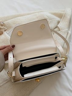 Minimalist Irregular Flap Baguette Bag | SHEIN USA White Rectangular Baguette Bag, Elegant Rectangular Baguette Bag With Gold-tone Hardware, Rectangular Baguette Bag With Detachable Handle For On-the-go, Casual Pouch-shaped Baguette Bag With Zipper Closure, Elegant Pouch-shaped Baguette Bag With Zipper Closure, Baguette Bag, Kate Spade Crossbody, Shoulder Bag Women, Bags Women