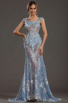 www.vowslove.com A Line Evening Dress, Blue Evening Dresses, Beaded Prom Dress, Exclusive Dress, Evening Dresses Elegant, Evening Dresses Prom, Retro Stil, Prom Gown, Beautiful Gowns