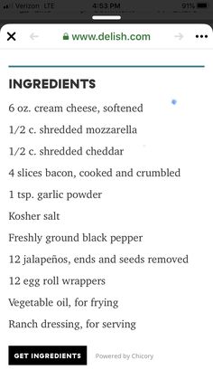 the ingredients for this recipe are displayed on an iphone screen, with text above it