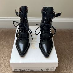 Brand New In The Box. Purchased From Barney’s. The Tag Is On The Box. 100% Authentic. Lace Up Heel Boots, Designer Ankle Boots, White Ankle Boots, Leather Hiking Boots, Soft Life, Leather Western Boots, Chloe Shoes, Leather Heeled Boots, Mid Calf Boots