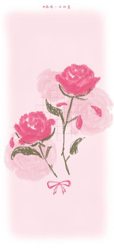 three pink roses with green stems on a light pink background and the words love written in chinese