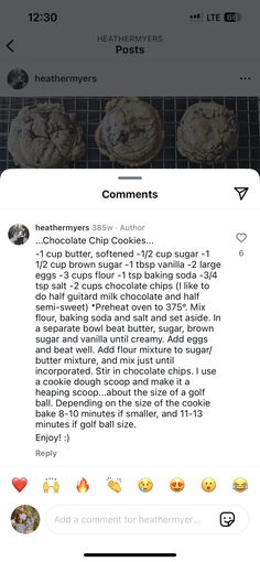 an instagram page with cookies on it