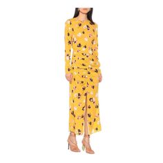 Nwt Yellow Print Dress Fitted Yellow Maxi Dress For Date Night, Yellow Maxi Dress For Evening, Yellow Sheath Dress For Date Night, Yellow Long Sleeve Midi Dress With Floral Print, Yellow Long Sleeve Maxi Dress For Evening, Yellow Long Sleeve Midi Dress For Party, Yellow Midi Dress For Spring Date Night, Chic Yellow Midi Dress, Chic Yellow Midi Dress For Date Night