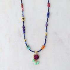 Colorful Lapis Lazuli Beaded Jewelry, Multicolor Beaded Necklaces With Lapis Lazuli Stones, Amulet Style Turquoise Necklace With Colorful Beads, Colorful Lapis Lazuli Bead Necklaces, Lapis Lazuli Gemstone Bead Amulet Necklace, Green Turquoise, Drop Necklace, 22k Gold, Bead Jewellery