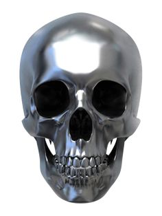 an image of a silver skull with black eyes