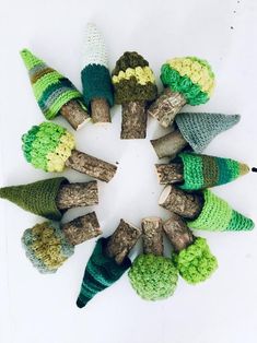 a group of crocheted cones sitting on top of each other