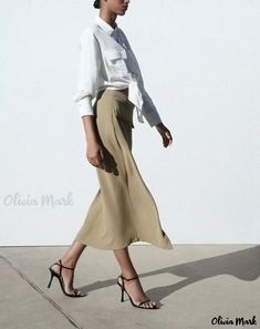 Olivia Mark - Professional Half-Skirt Midi Dress in Stylish Design Chic Workwear Midi Dress, Chic Midi Skirt For Date Night, Chic Midi-length Skirt For Date Night, Chic Midi Dress For Workwear, Chic Midi Skirt Dress For Workwear, Chic Fall Maxi Skirt, Summer Midi Length Skirt For Date Night, Fitted Solid Color Maxi Skirt For Spring, Summer Workwear Knee-length Skirt