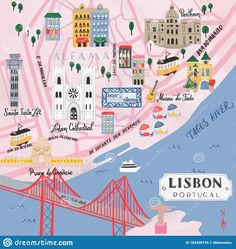 an illustrated map of san francisco with the golden gate bridge