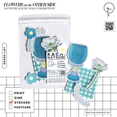 the back side of a package with flowers and other stickers on it's cover