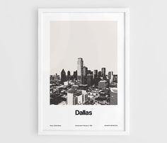 a black and white photo of the city of dallas, texas with text that reads dallas