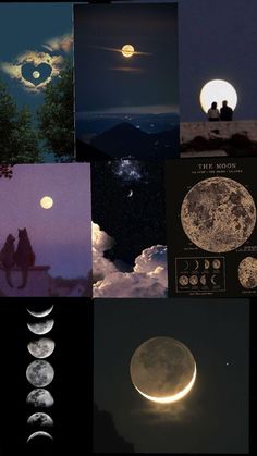 a collage of photos with the moon and stars in them, all showing different phases