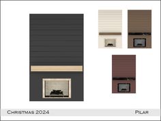 four different types of fireplaces and windows