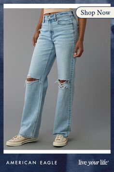 Rigid in the front. Stretchy in the back. Magic all over with innovative 50/50 construction./Light wash/Ripped Laura Jade Stone, Cropped Wide Leg Jeans, Jade Stone, Mens Outfitters, Ripped Jean, 50 50, Ripped Jeans, Wide Leg Jeans, Leg Jeans