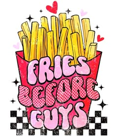 a drawing of french fries with the words frisbee records guys on it and checkered background