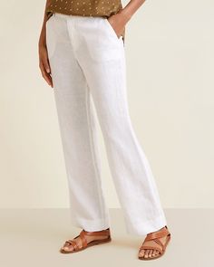 White Linen Pants Women, Linen Pants Style, Yellow Striped Shirt, Petite Height, Flattering Pants, White Linen Pants, Pants Women Fashion, Garnet Hill, Linen Pants Women