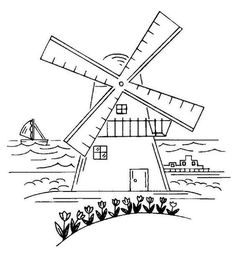 a black and white drawing of a windmill with the words sunday written in front of it