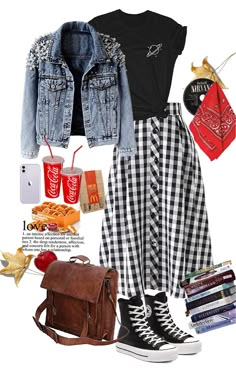 Rock Style Outfits Summer, Black And White Checkered Skirt Outfit, Outfit Inspo Retro, Looks Chic, Edgy Outfits, Day Outfits, Mode Inspiration, Casual Style Outfits