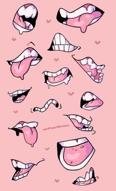 cartoon mouths with different expressions on pink background