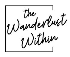 the wanderlust within logo in black and white, with a square frame around it