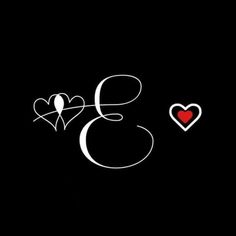 the letter b and heart are drawn in white ink on a black background with two hearts