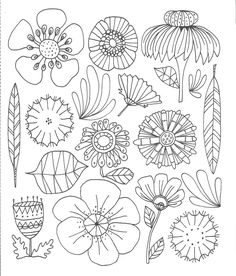 a coloring page with flowers and leaves