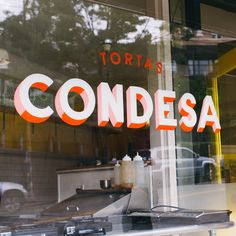 there is a sign that says condesa in the window