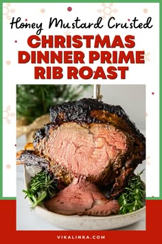 christmas dinner prime rib roast with text overlay