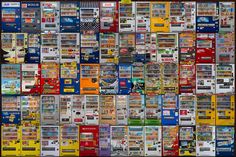 a collage of various vending machines in different colors and sizes, all stacked on top of each other