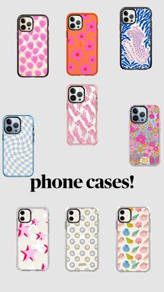 six phone cases with different designs on them and the words phone cases written in black