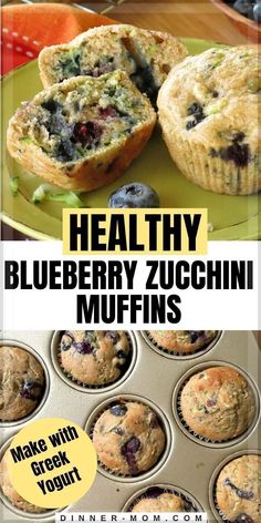 healthy blueberry zucchini muffins with greek yogurt in the middle