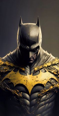 the dark knight batman costume is shown in this image, it appears to be painted yellow and