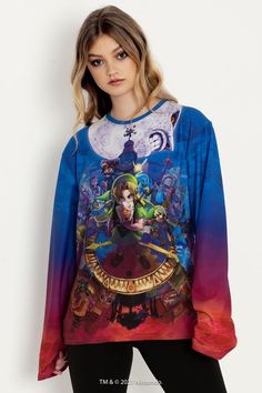 The Legend of ZeldaTM: Majora's MaskTM Cover Long Sleeve Oversized BFT ($90AUD) BlackMilk Clothing Batwing Top, Majoras Mask, Leggings Shorts, The Boyfriend, Skirt Trends, Essential Dress