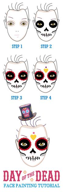 Face-painting tutorial for Day of the Dead https://happythought.co.uk/day-of-the-dead/skull-face-paint-tutorial Halloween face paint how to Skull Easy, Paint Halloween, Skull Face Paint, Face Painting Tutorials, Paint Tutorial, Face Painting Easy