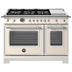 a white stove top oven with two burners and one door on the front side