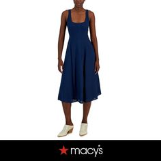 in stock Flowing Skirt, Flattering Dresses, Dark Blue Color, Linen Women, Fit & Flare, Then And Now, And Now, Linen Blend, Dark Blue