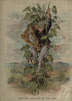 an illustration of a man sitting on top of a plant with vines and leaves around him