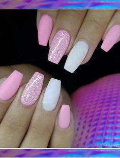 Glitter Nail Art Designs, Fine Nails, Matte Pink Nails, Cute Pink Nails, Pink Nail Art, Diy Nail Designs, Pink Nail Designs, Matte Pink