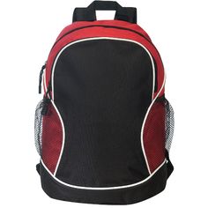 Backpack is made of 600D polyester w/heavy vinyl backing. Each side has a mesh pocket for a water bottle. Zipper to open main compartment. Heavy duty handle on the the top. Heavy duty adjustable shoulder straps. Custom Champ Heavy Duty Backpack in Red | 600 Denier | Bags | Backpacks | College and Sports Backpacks Sports Mesh Backpack, Sports Backpack In Mesh, Mesh Backpack For Outdoor Activities, Mesh Standard Backpack For Outdoor Activities, Red Sports Backpack, Red Standard Backpack For Sports, Red Functional Backpack For Outdoor Activities, Red Backpack With Zipper Closure For Outdoor Activities, Red Functional Sports Backpack