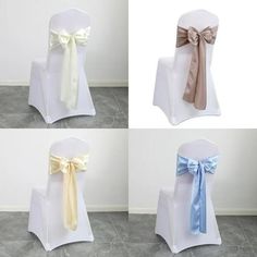 four different types of chairs with bows on them