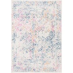 a white rug with multicolored designs on the top and bottom, in different colors